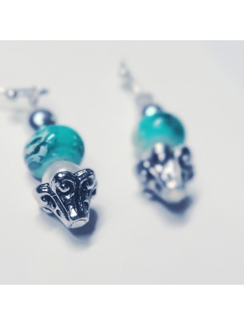 Green Glass Bead Tulip Dangle Earrings - Picture 5 of 5
